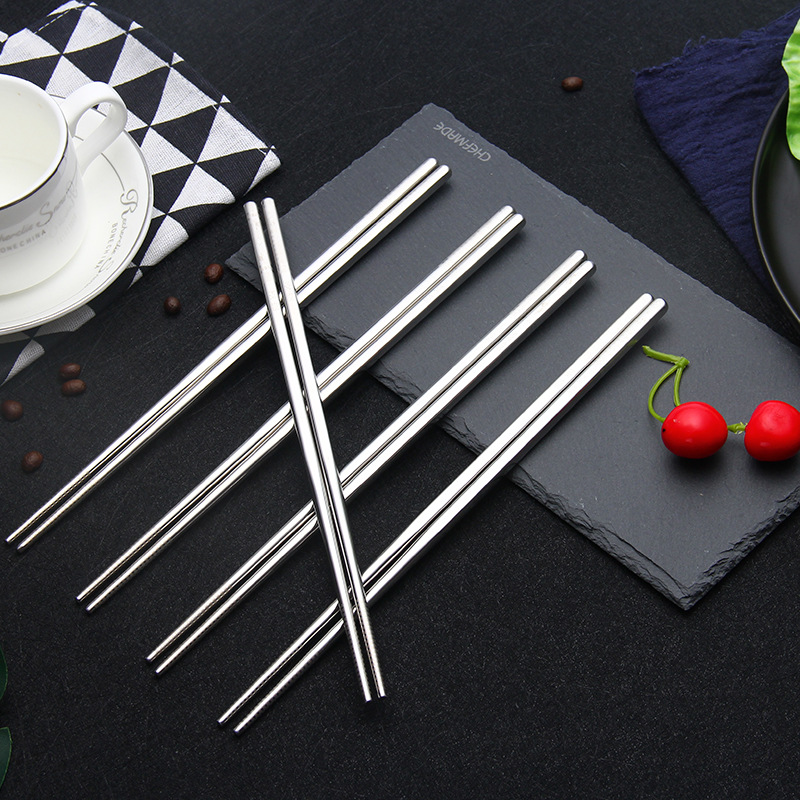 304 Stainless Steel Chopsticks Square Chopsticks Chinese Style Silver Chopsticks Household Hotel Restaurant Tableware Set