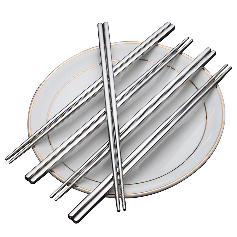 304 Stainless Steel Chopsticks Square Chopsticks Chinese Style Silver Chopsticks Household Hotel Restaurant Tableware Set