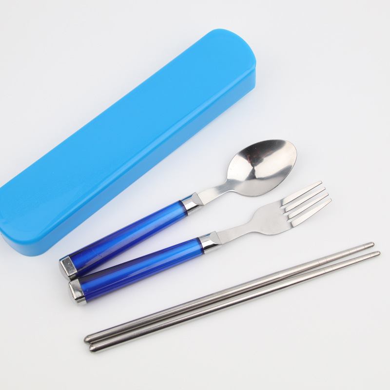 Stainless Steel Portable Tableware Three-Piece Outdoor Travel Student Tableware Chopsticks Spoon Fork Gift Set
