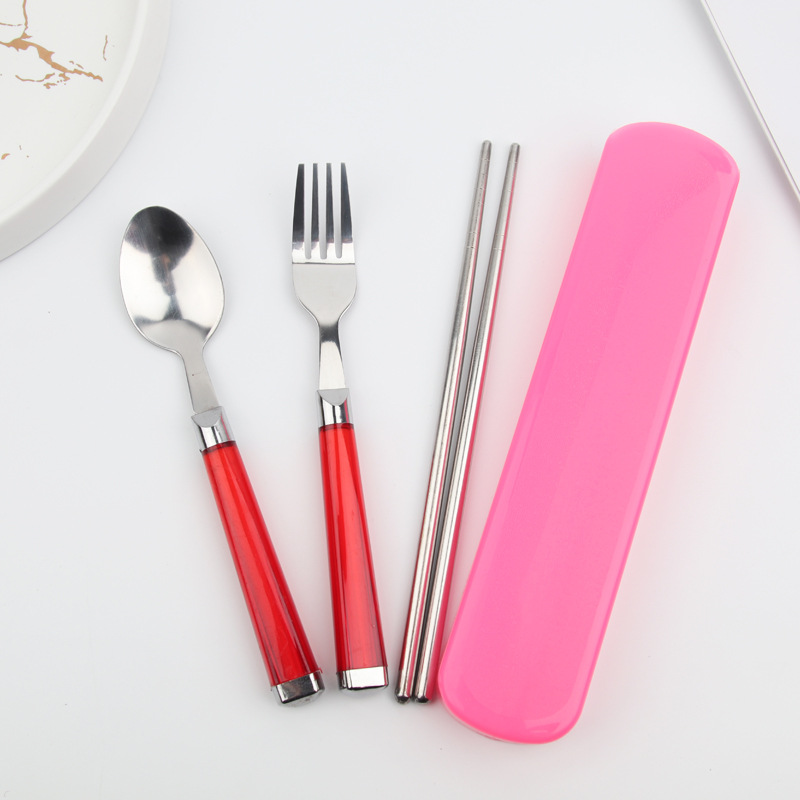 Stainless Steel Portable Tableware Three-Piece Outdoor Travel Student Tableware Chopsticks Spoon Fork Gift Set