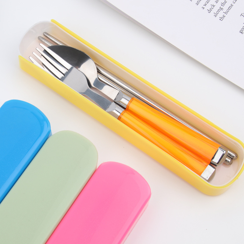 Stainless Steel Portable Tableware Three-Piece Outdoor Travel Student Tableware Chopsticks Spoon Fork Gift Set