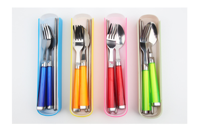 Stainless Steel Portable Tableware Three-Piece Outdoor Travel Student Tableware Chopsticks Spoon Fork Gift Set