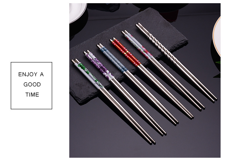2021 New Blue and White Porcelain Printing Chinese Mirror Polished round Chopsticks 201 Stainless Steel Household Hotel Tableware 2021 New Blue and White Porcelain Printing Chinese Mirror Polished round Chopsticks 201 Stainless Steel Household Hotel Tableware