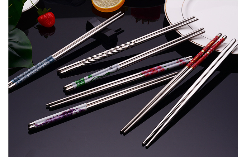 2021 New Blue and White Porcelain Printing Chinese Mirror Polished round Chopsticks 201 Stainless Steel Household Hotel Tableware 2021 New Blue and White Porcelain Printing Chinese Mirror Polished round Chopsticks 201 Stainless Steel Household Hotel Tableware