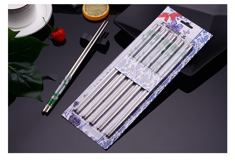 2021 New Blue and White Porcelain Printing Chinese Mirror Polished round Chopsticks 201 Stainless Steel Household Hotel Tableware 2021 New Blue and White Porcelain Printing Chinese Mirror Polished round Chopsticks 201 Stainless Steel Household Hotel Tableware