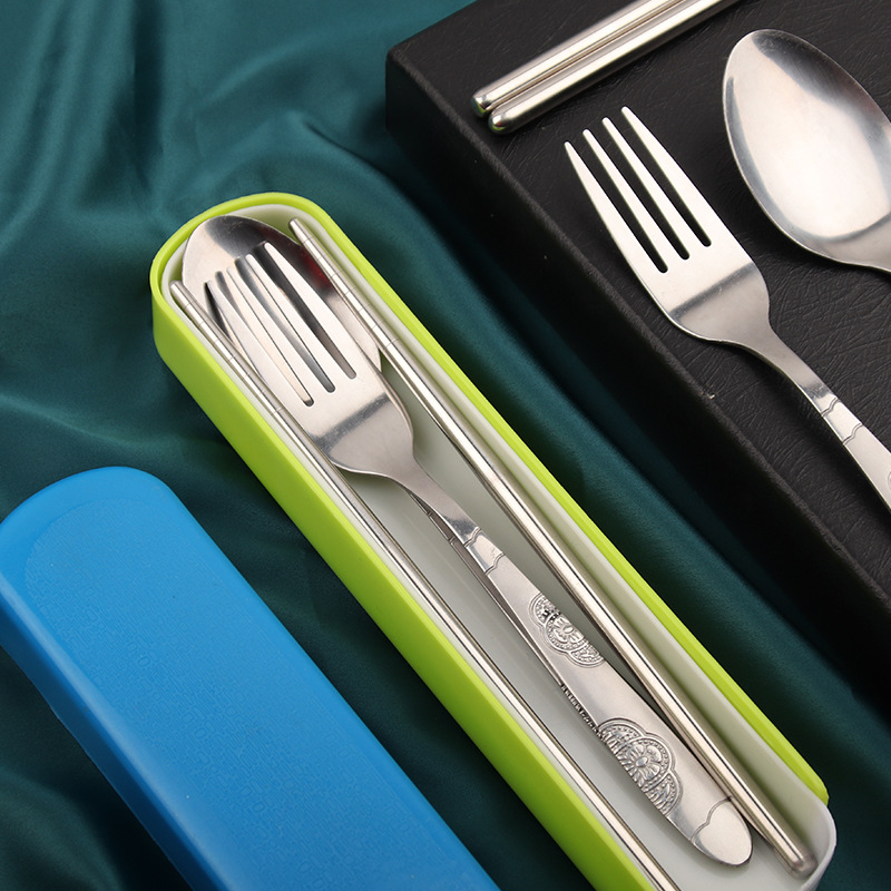 Student Suit Stainless Steel Portable Tableware Three-Piece Set Office Worker Travel Chopsticks Spoon Fork Tableware Set