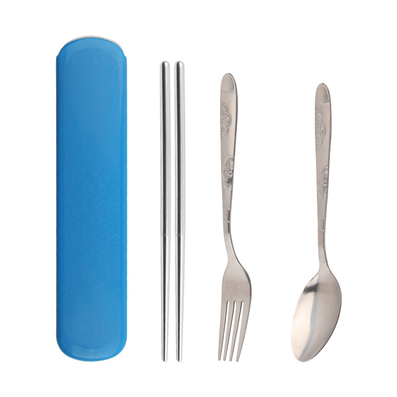 Student Suit Stainless Steel Portable Tableware Three-Piece Set Office Worker Travel Chopsticks Spoon Fork Tableware Set