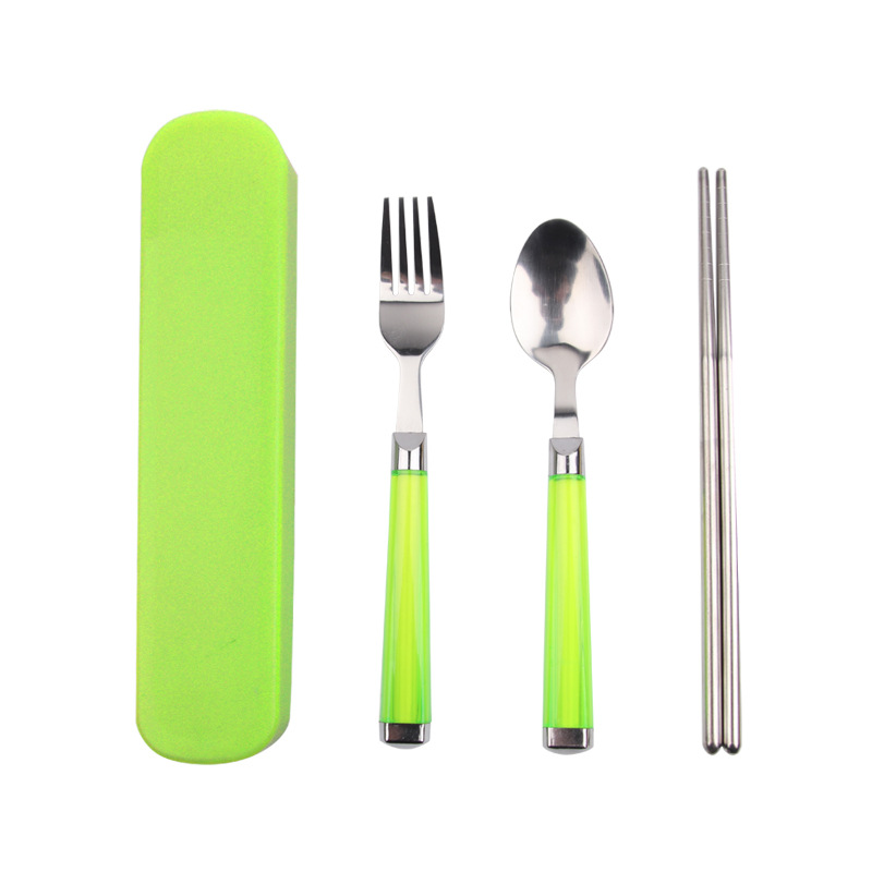 New Stainless Steel Portable Three-Piece Tableware Outdoor Travel Student Chopsticks Spoon Fork Gift Set