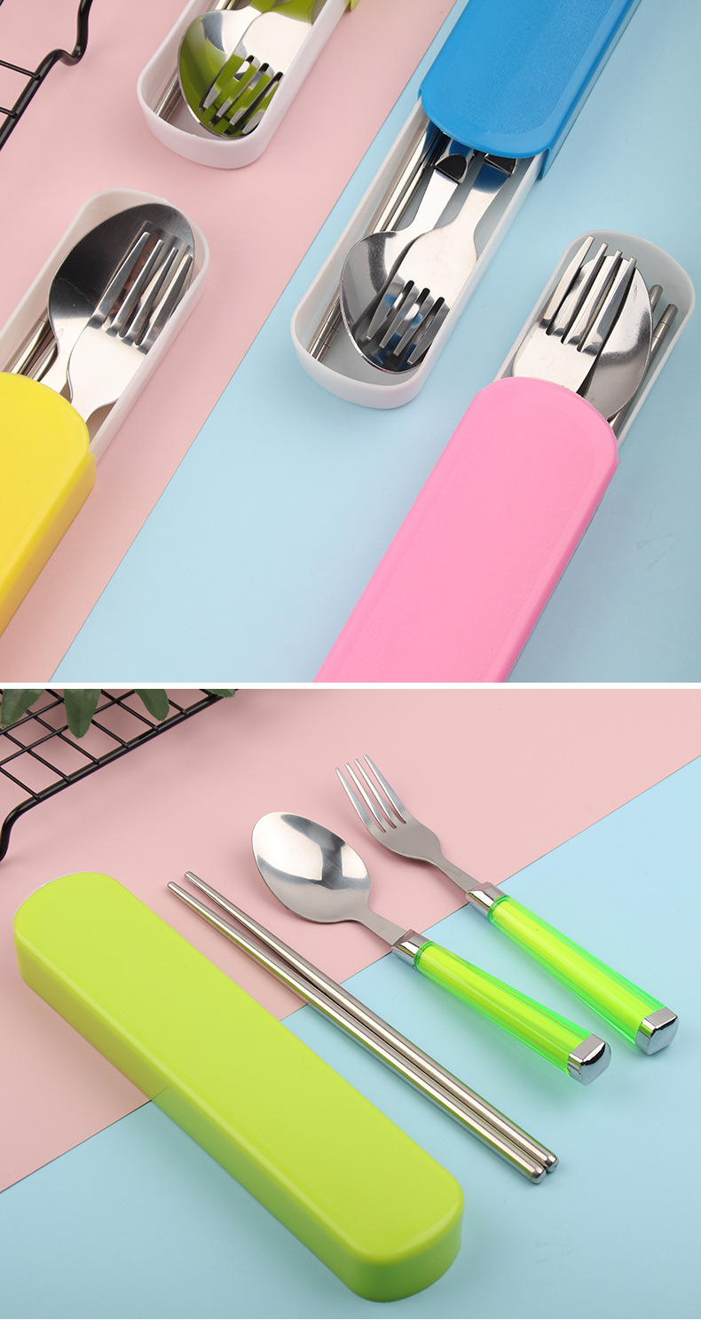 New Stainless Steel Portable Three-Piece Tableware Outdoor Travel Student Chopsticks Spoon Fork Gift Set