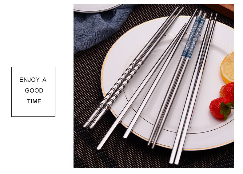 201 Stainless Steel Chopsticks Single and Double Pack Suction Card Chopsticks Chinese Hollow Craft Student School Gifts Customizable
