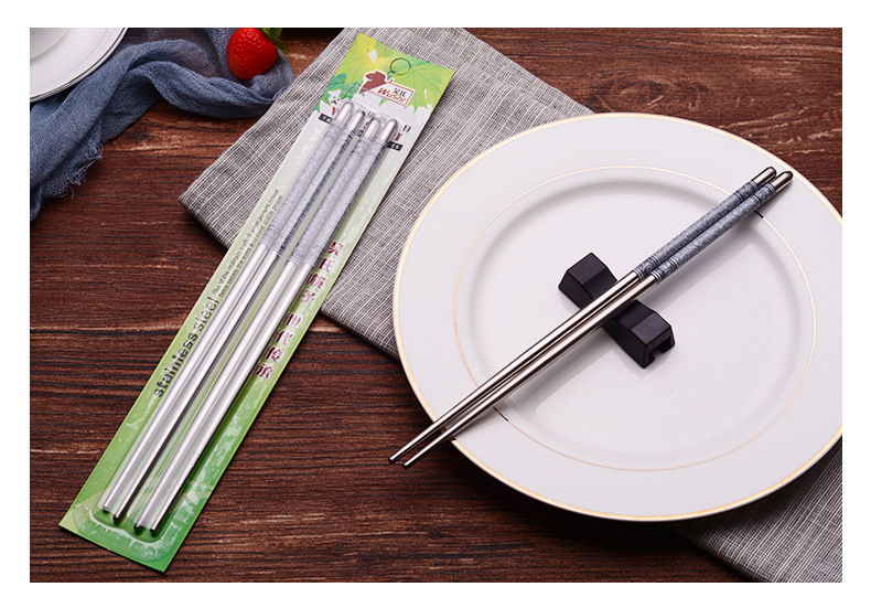 201 Stainless Steel Chopsticks Single and Double Pack Suction Card Chopsticks Chinese Hollow Craft Student School Gifts Customizable