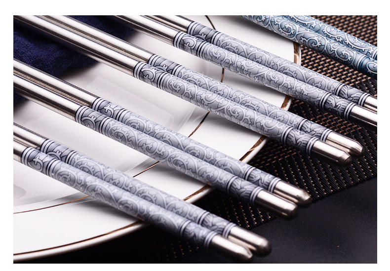 201 Stainless Steel Chopsticks Single and Double Pack Suction Card Chopsticks Chinese Hollow Craft Student School Gifts Customizable