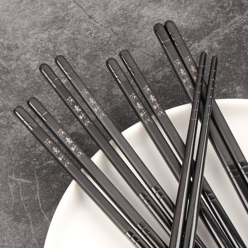 Korean-Style Electroplating 304 Stainless Steel Chopsticks Sanding Black Home Non-Slip Stainless Steel Square-Headed Chopsticks Laser Anti-Scald 5 Pairs