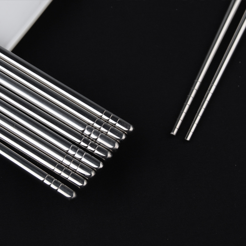 304 Stainless Steel Tableware Chopsticks Six-Ring Natural Color Hotel Restaurant Laser Household Stainless Steel Chinese Chopsticks Set
