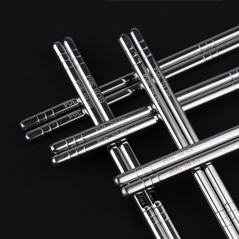 304 Stainless Steel Tableware Chopsticks Six-Ring Natural Color Hotel Restaurant Laser Household Stainless Steel Chinese Chopsticks Set
