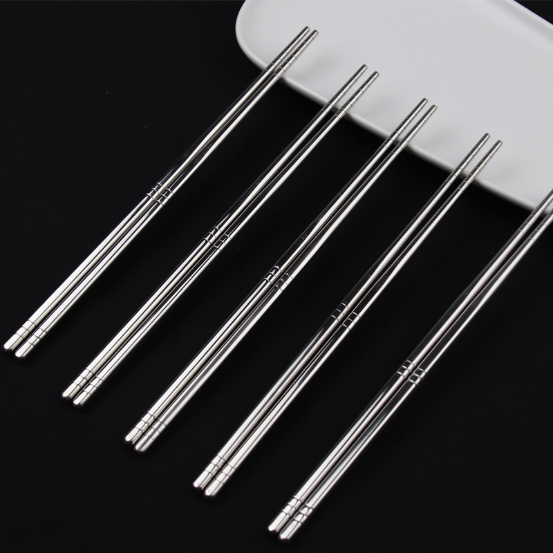 304 Stainless Steel Tableware Chopsticks Six-Ring Natural Color Hotel Restaurant Laser Household Stainless Steel Chinese Chopsticks Set