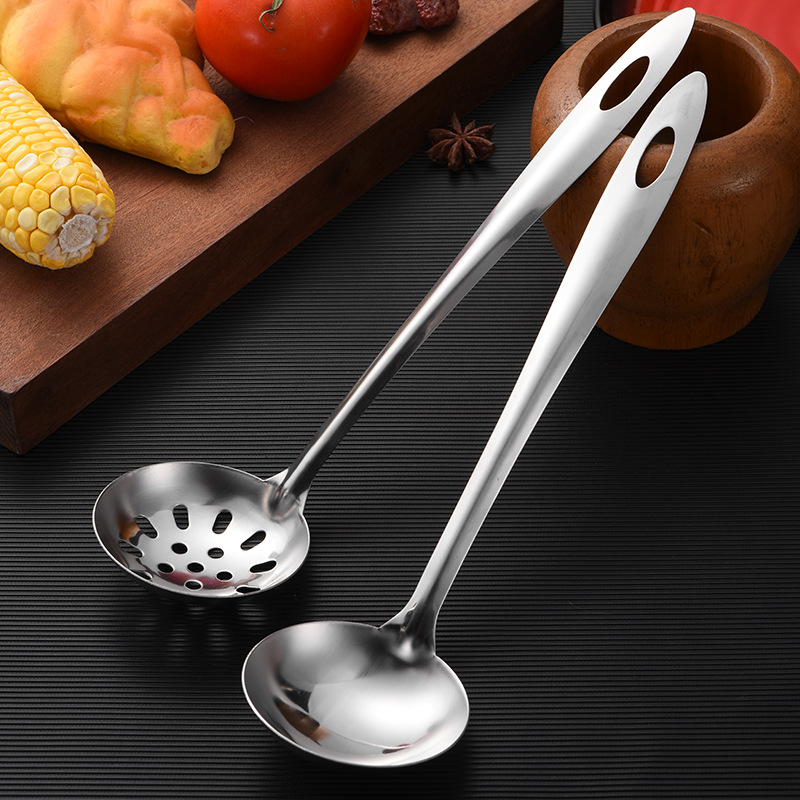 Stainless Steel Soup Ladle Kitchen Skimmer Hot Pot Spoon Big Soup Ladle Perforated Ladle Two-Piece Set Cooking Tools Soup Spoon Wholesale Stainless Steel Soup Ladle Kitchen Skimmer Hot Pot Spoon Big Soup Ladle Perforated Ladle Two-Piece Set Cooking Tools Soup Spoon Wholesale