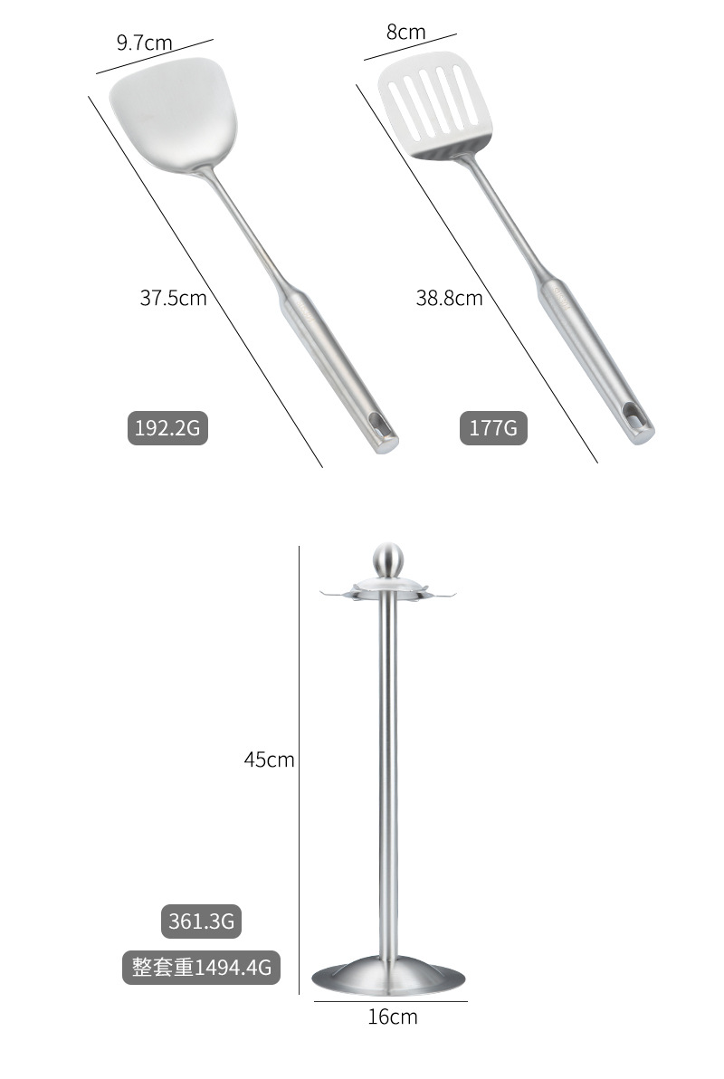 304 Stainless Steel Soup Ladle Spatula Slotted Spoon Big Strainer Meal Spoon Kitchen Cooking Tools Kitchenware 6-Piece Set Custom Logo