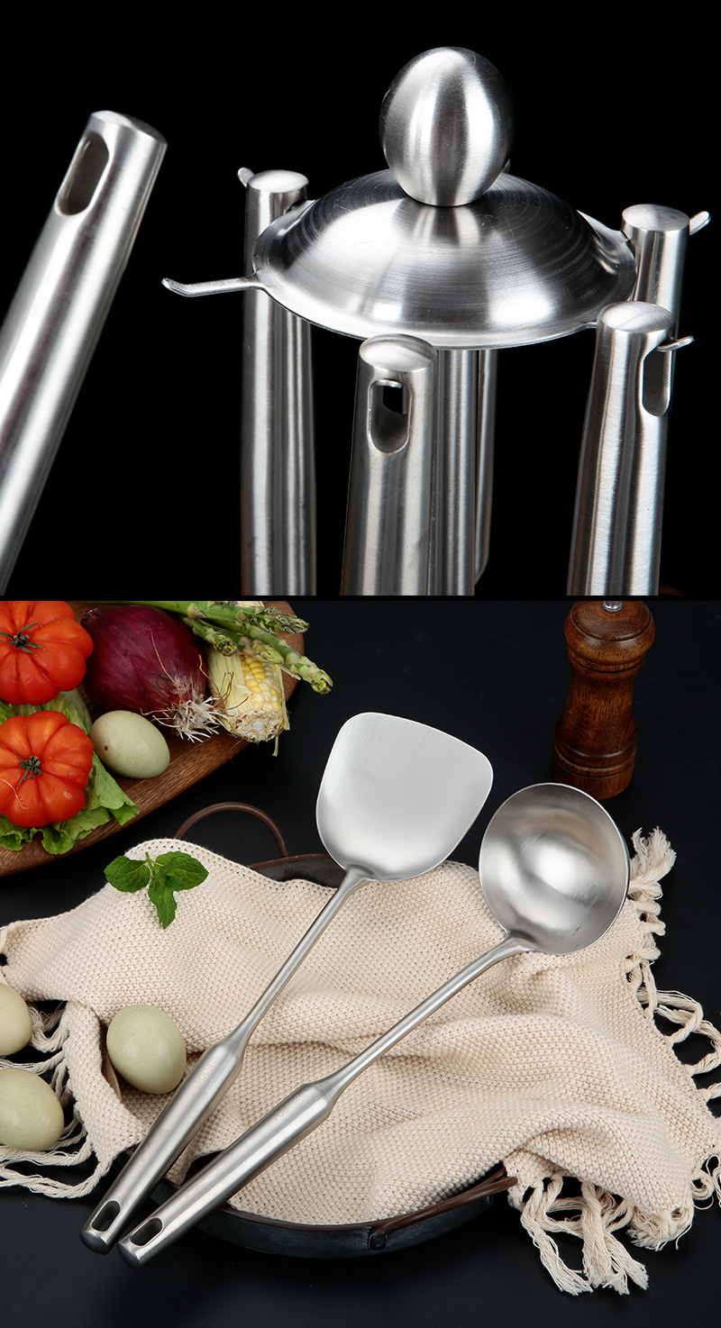 304 Stainless Steel Soup Ladle Spatula Slotted Spoon Big Strainer Meal Spoon Kitchen Cooking Tools Kitchenware 6-Piece Set Custom Logo