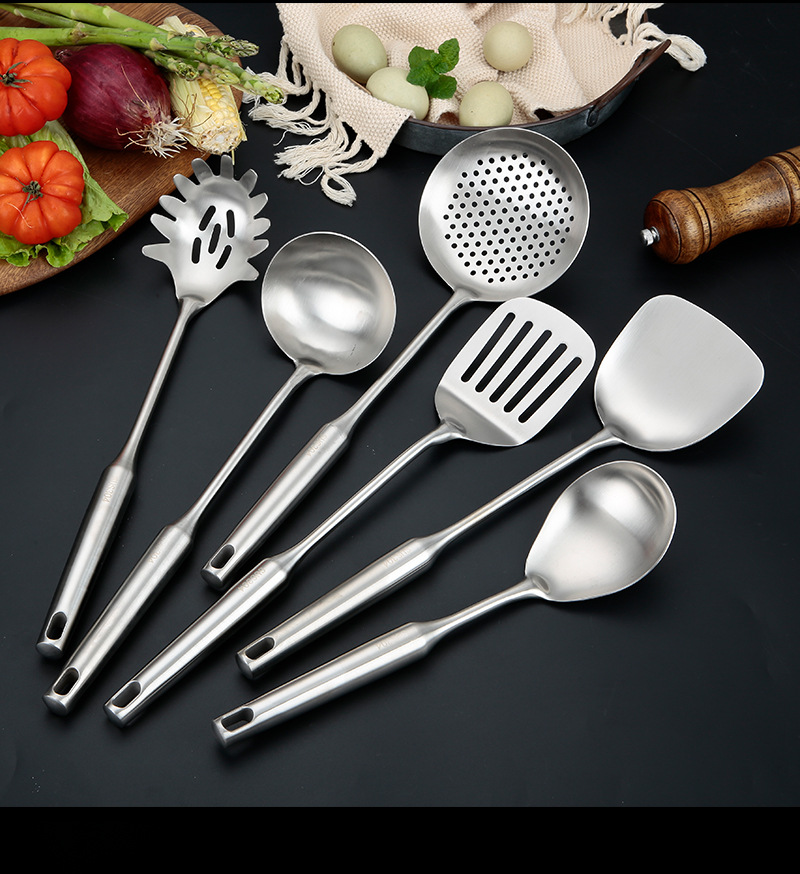 304 Stainless Steel Soup Ladle Spatula Slotted Spoon Big Strainer Meal Spoon Kitchen Cooking Tools Kitchenware 6-Piece Set Custom Logo