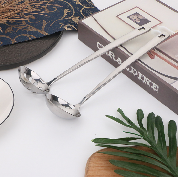Stainless steel soup ladle set restaurant hotpot soup ladle shell lo mein ladle soup leakage six household utensils wholesale