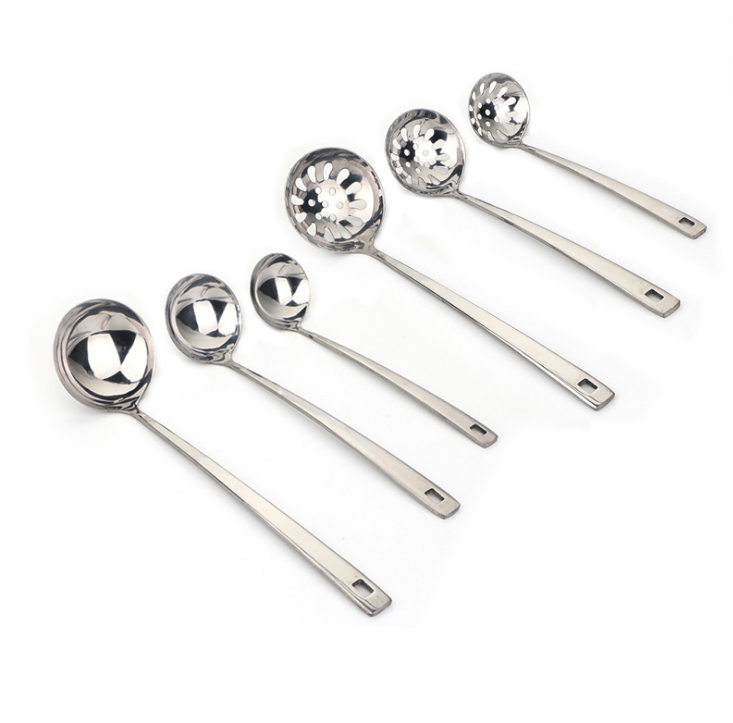 Stainless steel soup ladle set restaurant hotpot soup ladle shell lo mein ladle soup leakage six household utensils wholesale