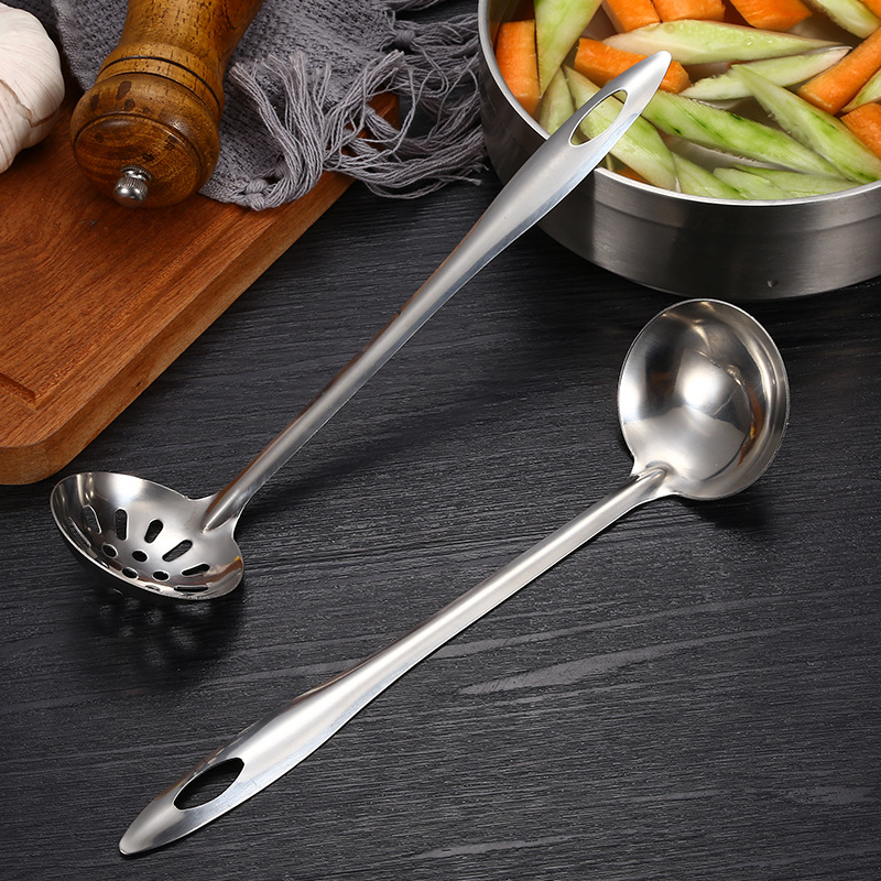 Stainless Steel Hot Pot Spoon Soup Spoon and Strainer Hotel Household Thickened Long Handle Soup Ladle Kitchen Cooking Utensils Factory Wholesale