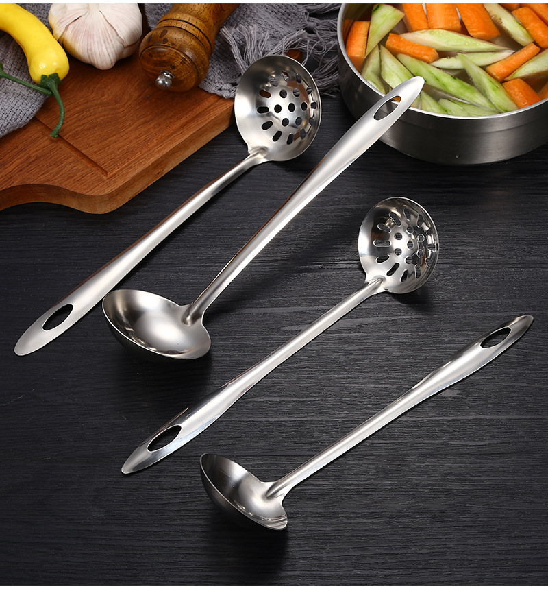 Stainless Steel Hot Pot Spoon Soup Spoon and Strainer Hotel Household Thickened Long Handle Soup Ladle Kitchen Cooking Utensils Factory Wholesale