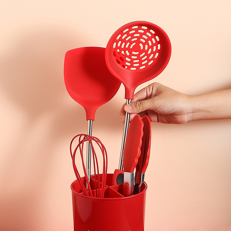 Silicone Kitchenware Set New 7-Piece Non-Stick Pan Cooking Shovel Spoon Kitchenware Stainless Steel Soup Ladle Colander Suit