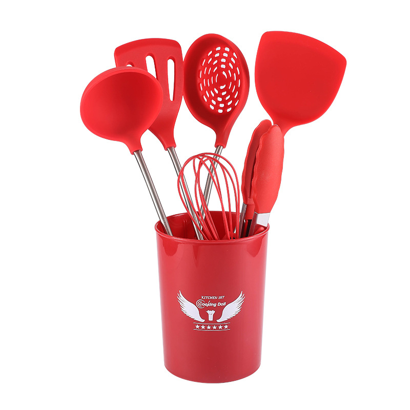 Silicone Kitchenware Set New 7-Piece Non-Stick Pan Cooking Shovel Spoon Kitchenware Stainless Steel Soup Ladle Colander Suit
