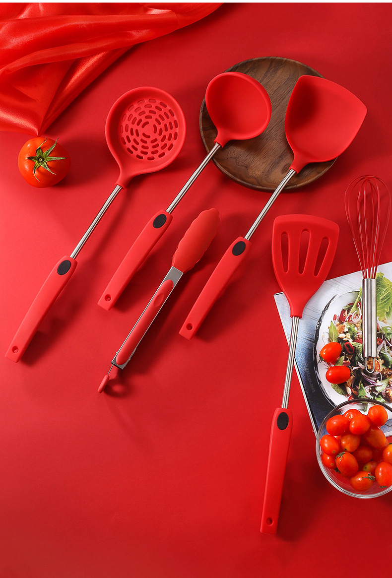Silicone Kitchenware Set New 7-Piece Non-Stick Pan Cooking Shovel Spoon Kitchenware Stainless Steel Soup Ladle Colander Suit Silicone Kitchenware Set New 7-Piece Non-Stick Pan Cooking Shovel Spoon Kitchenware Stainless Steel Soup Ladle Colander Suit