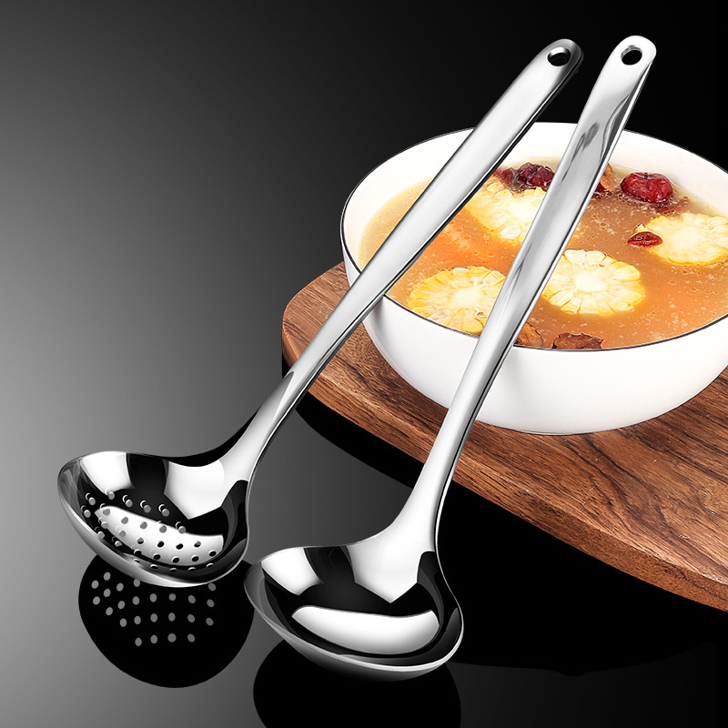 304 Stainless Steel Hot Pot Spoon Household Kitchen Soup Ladle Oil Colander Creative Heart-Shaped Soup Spoon Deepening Spoon