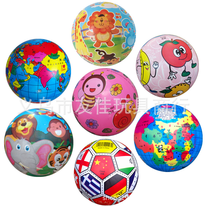 Children&#039;s Toy Ball Colorful National Flag Cartoon Animal Kindergarten Pat Ball Inflatable Ball Elastic Ball Rubber Ball