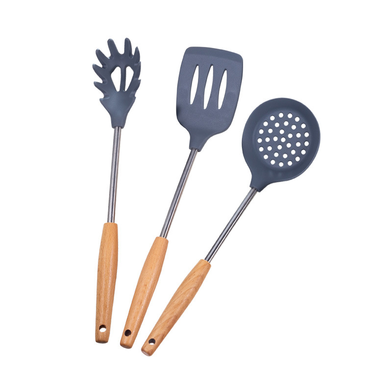 Silicone Spatula Set Wooden Handle Spoon Shovel 6-Piece Set High Temperature Resistant Plastic Kitchenware Soup Ladle Gift Factory Direct Sales
