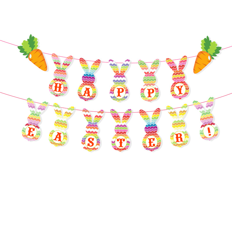 Cross-Border New Arrival Easter Party Cartoon Rabbit Hanging Flag Easter Holiday Theme Decoration Banner Latte Art