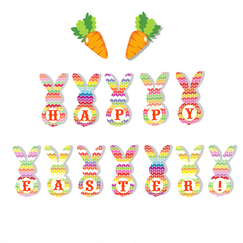 Cross-Border New Arrival Easter Party Cartoon Rabbit Hanging Flag Easter Holiday Theme Decoration Banner Latte Art Cross-Border New Arrival Easter Party Cartoon Rabbit Hanging Flag Easter Holiday Theme Decoration Banner Latte Art