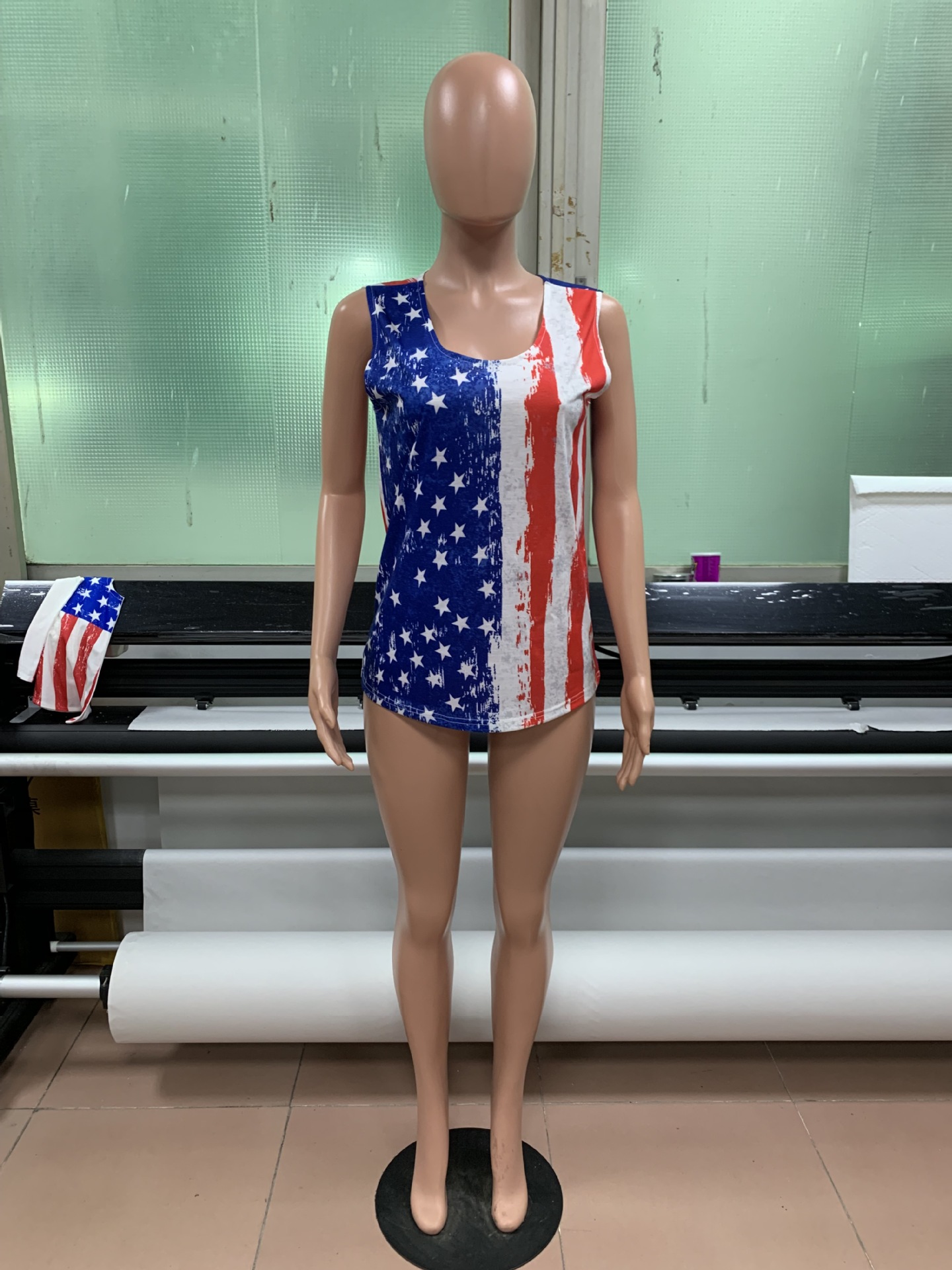 Amazon Independence Day Foreign Trade Women's Vest American Flag Printed Casual round Neck Sleeveless T-shirt Amazon Independence Day Foreign Trade Women's Vest American Flag Printed Casual round Neck Sleeveless T-shirt