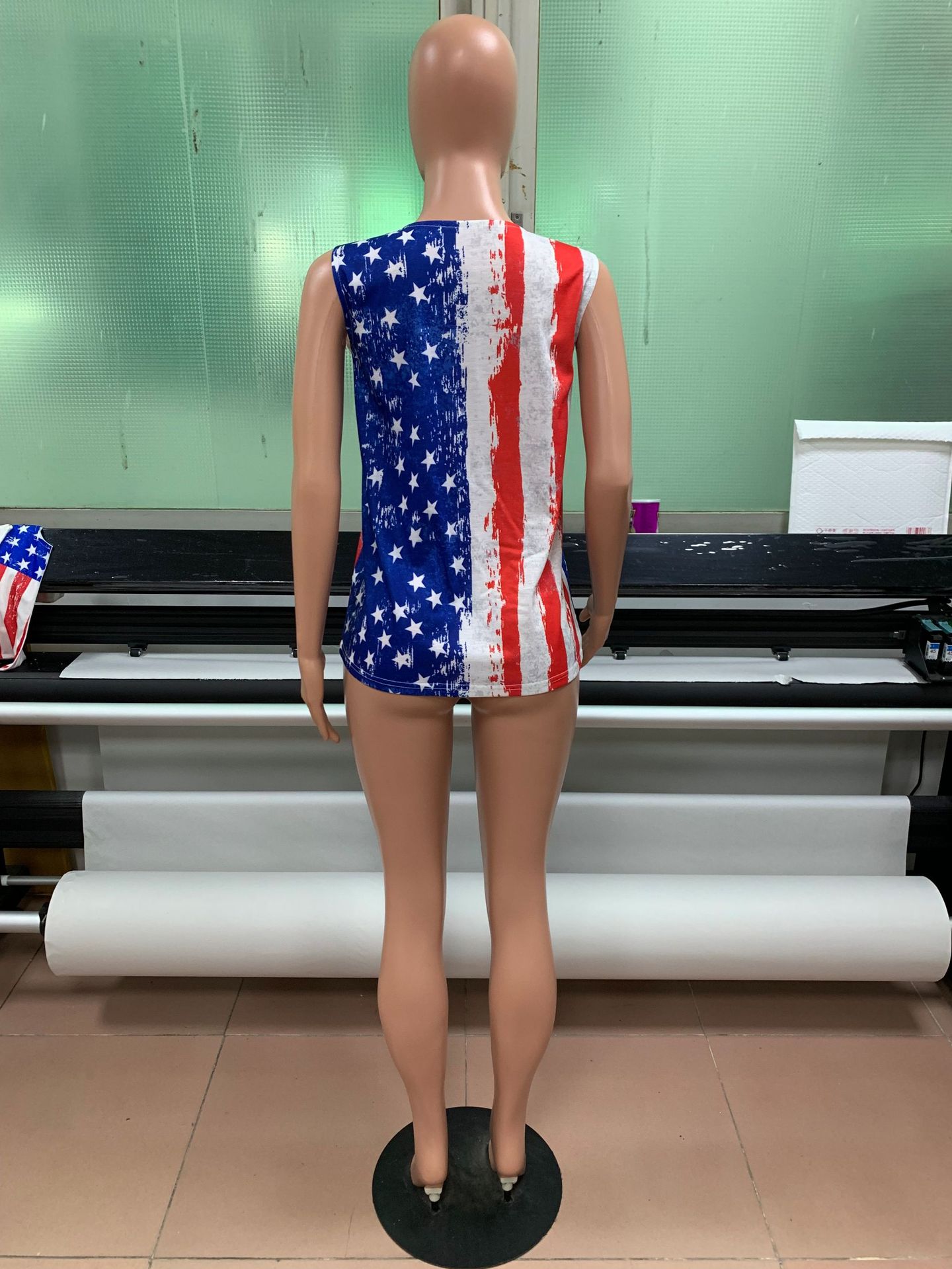 Amazon Independence Day Foreign Trade Women's Vest American Flag Printed Casual round Neck Sleeveless T-shirt Amazon Independence Day Foreign Trade Women's Vest American Flag Printed Casual round Neck Sleeveless T-shirt