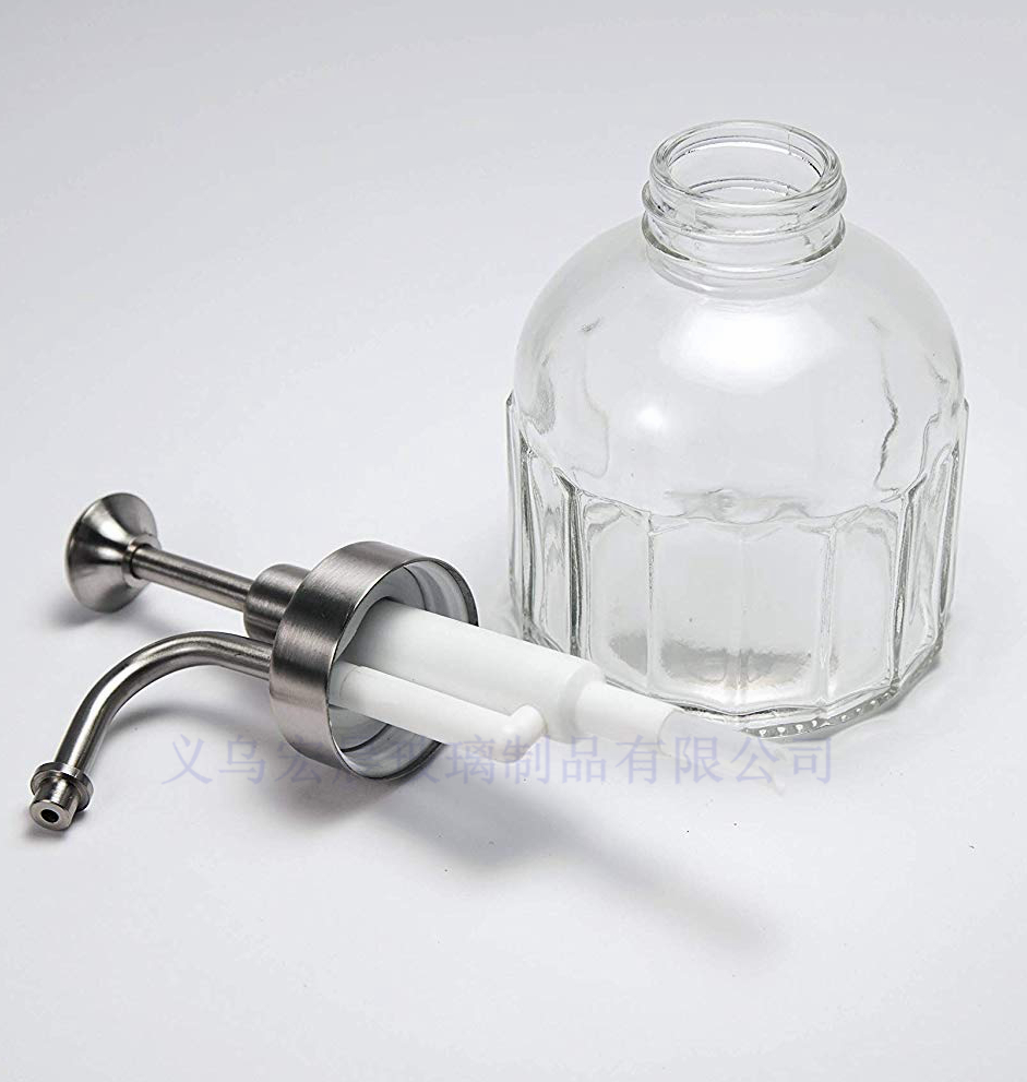 Wash Hand Soap Clear Glass Bottle Lotion Dispenser - 8 oz Clear Glass Jar