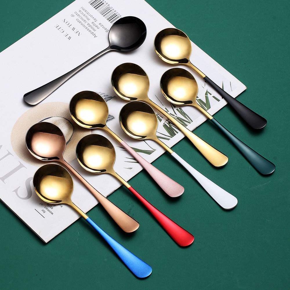 Internet Celebrity Spoon Household Stainless Steel Soup Ladle Eating Soup Watermelon Spoon Cute Creative Long Handle Korean Dessert Spoon