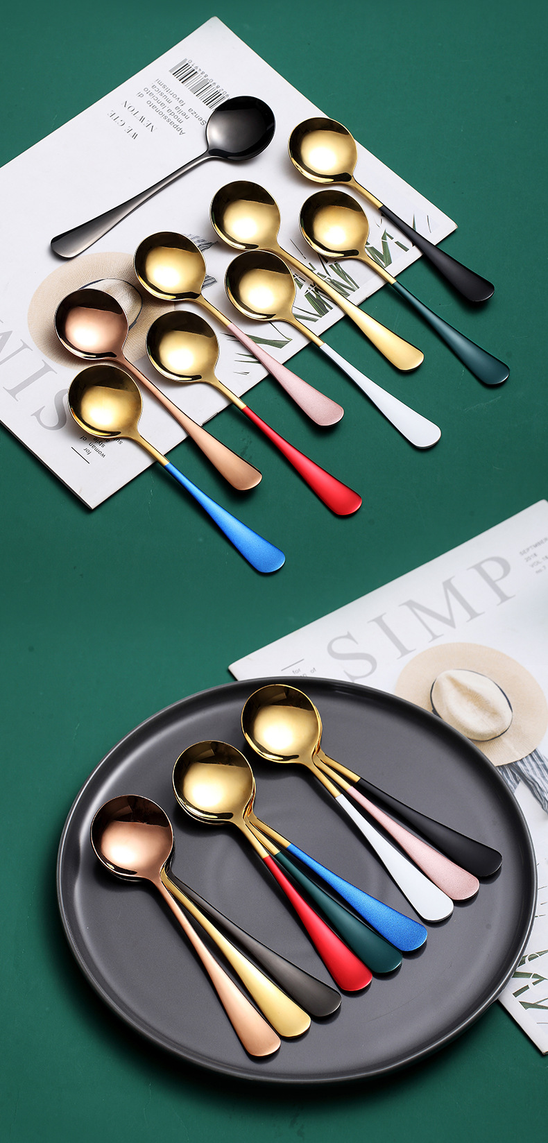 Internet Celebrity Spoon Household Stainless Steel Soup Ladle Eating Soup Watermelon Spoon Cute Creative Long Handle Korean Dessert Spoon