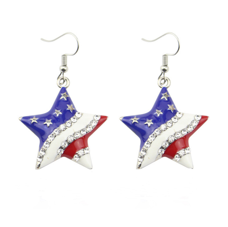 American Independence Ornament Flag Five-Pointed Star Rhinestone Earrings Hot Selling Temperament Earrings Wholesale Ornament American Independence Ornament Flag Five-Pointed Star Rhinestone Earrings Hot Selling Temperament Earrings Wholesale Ornament