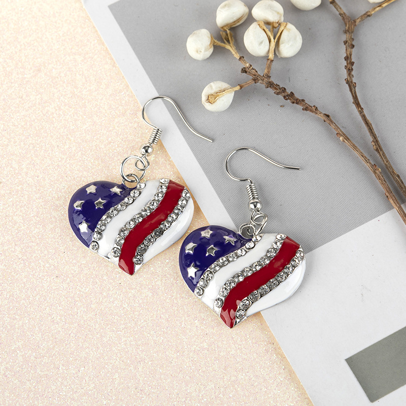American Independence Ornament Flag Five-Pointed Star Rhinestone Earrings Hot Selling Temperament Earrings Wholesale Ornament American Independence Ornament Flag Five-Pointed Star Rhinestone Earrings Hot Selling Temperament Earrings Wholesale Ornament