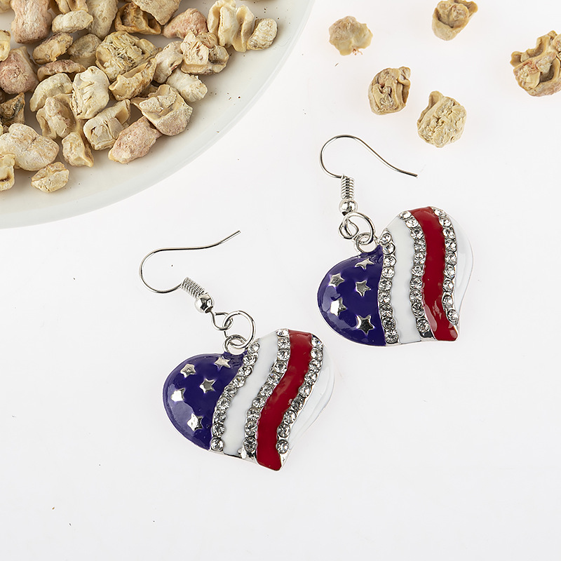 American Independence Ornament Flag Five-Pointed Star Rhinestone Earrings Hot Selling Temperament Earrings Wholesale Ornament American Independence Ornament Flag Five-Pointed Star Rhinestone Earrings Hot Selling Temperament Earrings Wholesale Ornament