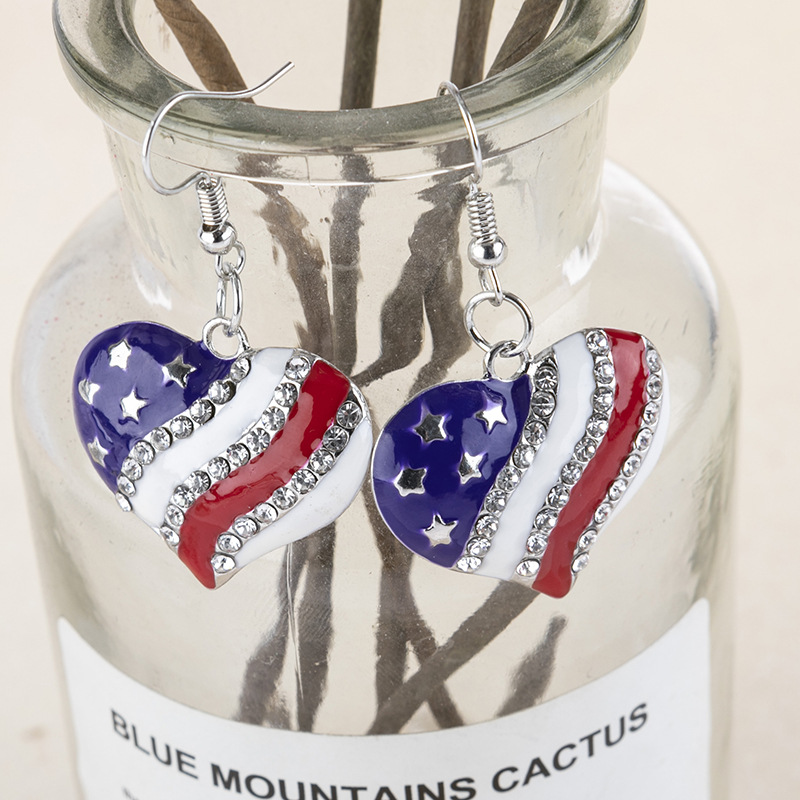 American Independence Ornament Flag Five-Pointed Star Rhinestone Earrings Hot Selling Temperament Earrings Wholesale Ornament American Independence Ornament Flag Five-Pointed Star Rhinestone Earrings Hot Selling Temperament Earrings Wholesale Ornament
