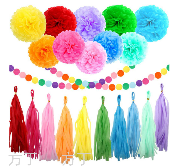 Paper Flower Ball Paper Fringe Set Colorful Fishtail Bunting Latte Art Party Hanging Flag Birthday Party Decoration