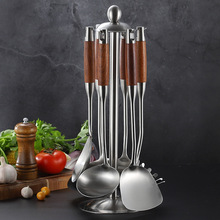 Spot Goods 304 Stainless Steel Soup Ladle Domestic Hot Pot Colander Kitchen Gadget Creative Japanese Solid Wood Spoon
