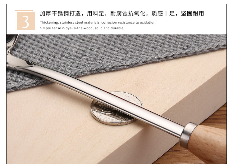 Spot Goods 304 Stainless Steel Soup Ladle Domestic Hot Pot Colander Kitchen Gadget Creative Japanese Solid Wood Spoon