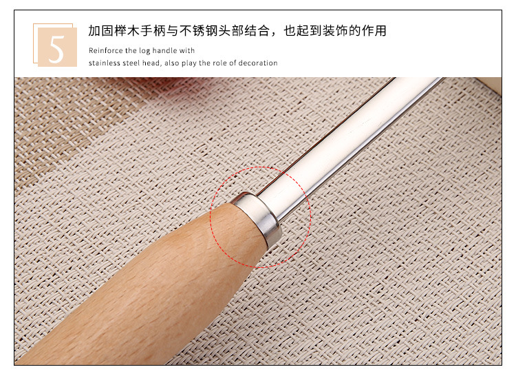 Spot Goods 304 Stainless Steel Soup Ladle Domestic Hot Pot Colander Kitchen Gadget Creative Japanese Solid Wood Spoon
