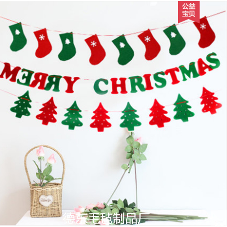 Factory Direct Sales Christmas Non-Woven Felt Santa Claus Hanging Flag Shop Flag Can Be Customized